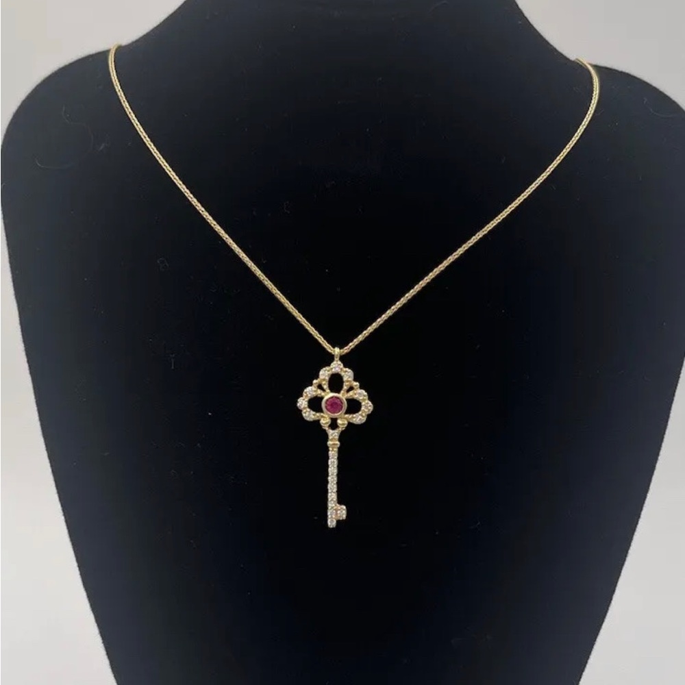 Beautiful Natural Diamond And Ruby Key Necklace